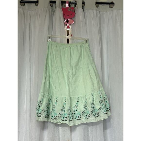 VTG y2k Forever 21 Skirt Embroidered Floral cottage whimsy fairy LG USA green - Picture 3 of 7